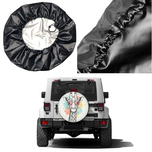Image of Delerain Fashion Giraffe Spare Tire Covers Waterproof Dust-Proof Spare Wheel Cover Universal Fit for Trailer, RV, SUV, Truck and Many Vehicle (17 Inch for Diameter 31 inch-33 inch)