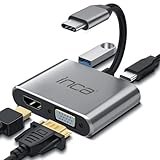 İnca ITPC-06TX - 4 in 1 USB C auf HDMI VGA Adapter, 4K@30Hz HDMI mit PD 100W Ladeanschluss, USB 3.0 Typ C Multiport für MacBook, Dell, HDTV, Chromebook