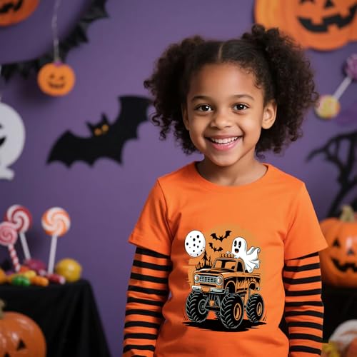 Kids Halloween Shirt Boys Girls Pumpkin Face Skeleton Ghost T-Shirt Glow in The Dark Long Sleeve Cotton Crewneck Tee4