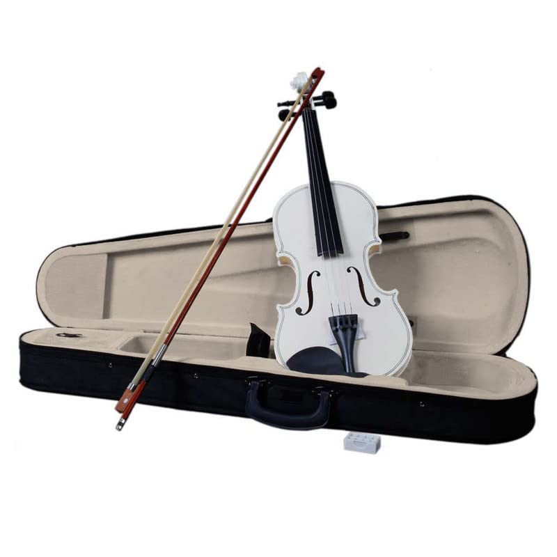 HELLOLAND 4/4 Full Size Violin for Beginners Solid Wood Vintage Violin Set Acoustic Fiddle Kit with Carrying Case Bow Rosin for Adult Starter White