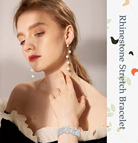 Jewdreamer 7PCS Rhinestone Bracelets for Women Cubic Zirconia Tennis Stretch Bracelet Bangle Bling Bikini Crystal Bracelet Sliver Sparkly Bridal Wedding Jewelry Bracelet Set2