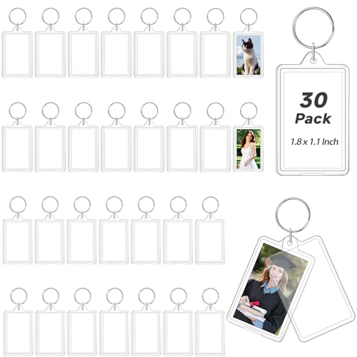 30 Pcs Photo Keychain, Acrylic Picture Keychain Holder for Insert