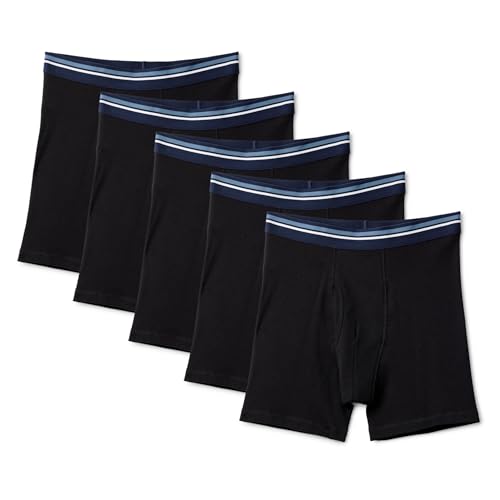 Amazon Essentials Herren Atmungsaktive Boxershorts aus Baumwolle ohne Etikett 5er-Pack Schwarz XL