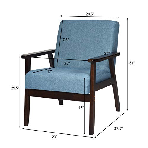 Giantex Mid-Century Modern Accent Chair, Retro Fabric Armchair, Solid Hardwood Made, Upholstered Linen Lounge Arm Chair For Living Room (1, Blue) #TOP2