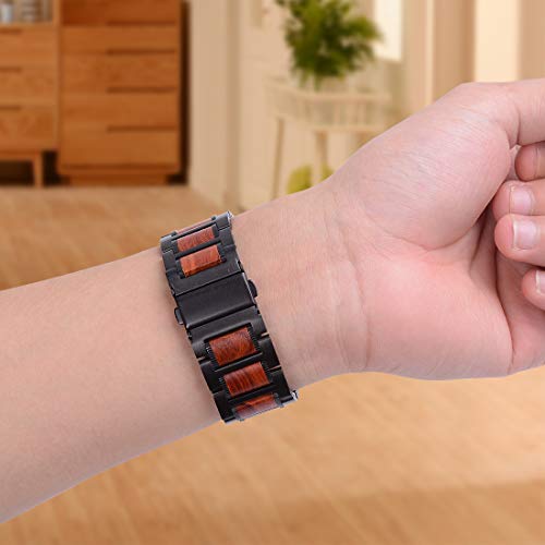 Wolait Compatible With Apple Watch Band 45Mm 44Mm 42Mm, Natural Wood Red Sandalwood With Stainless Steel Metal Link Band For Iwatch Se/Series7/6/5/4/3/2/1 Men #TOP6