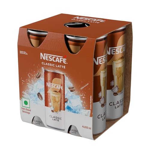 Image of Nescafe Cafe-Style Cold Coffee Liquid Can, Classic Latte, (4Units x 200 Ml), 800 Ml (Pack of 6)