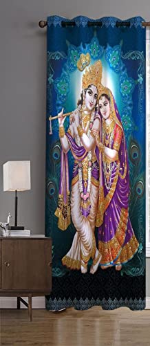 Image of Radha Krishna Parde for Mandir /Pooja Room /Temple Home, 4x7 feet Long Curtains Set of 2 Pc, Blue