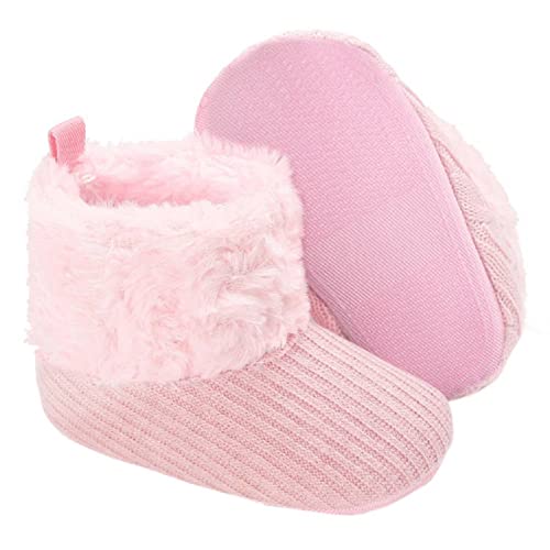 Image of Jonbaem Baby Boys Girls Fleece Fur Knit Winter Warm Snow Boots Soft Sole Crib Shoes Booties for Newborn Infant Toddler(0-6 Months,Pink)