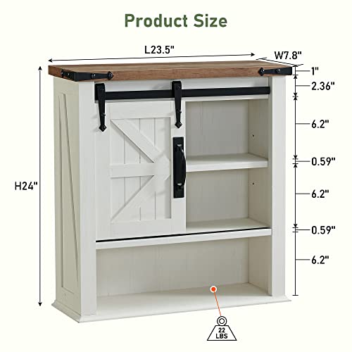Okd Bathroom Wall Cabinet, Farmhouse Medicine Cabinet With Sliding Barn Door & Adjustable Shelves, Storage Cabinet Wall Mounted For Bathroom, Kitchen, Laundry Room, Rustic Oak With Antique White #TOP1