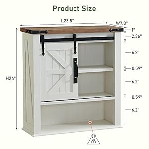 OKD Bathroom Wall Cabinet, Farmhouse Medicine Cabinet with Sliding Barn Door & Adjustable Shelves, Storage Cabinet Wall Mounted for Bathroom, Kitchen, Rustic Oak with Antique White OKD Bathroom Wall Cabinet Farmhouse Medicine Cabinet with Sliding Barn Door Adjustable Shelves Storage Cabinet Wall Mounted for Bathroom Kitchen Rustic Oak with Antique White