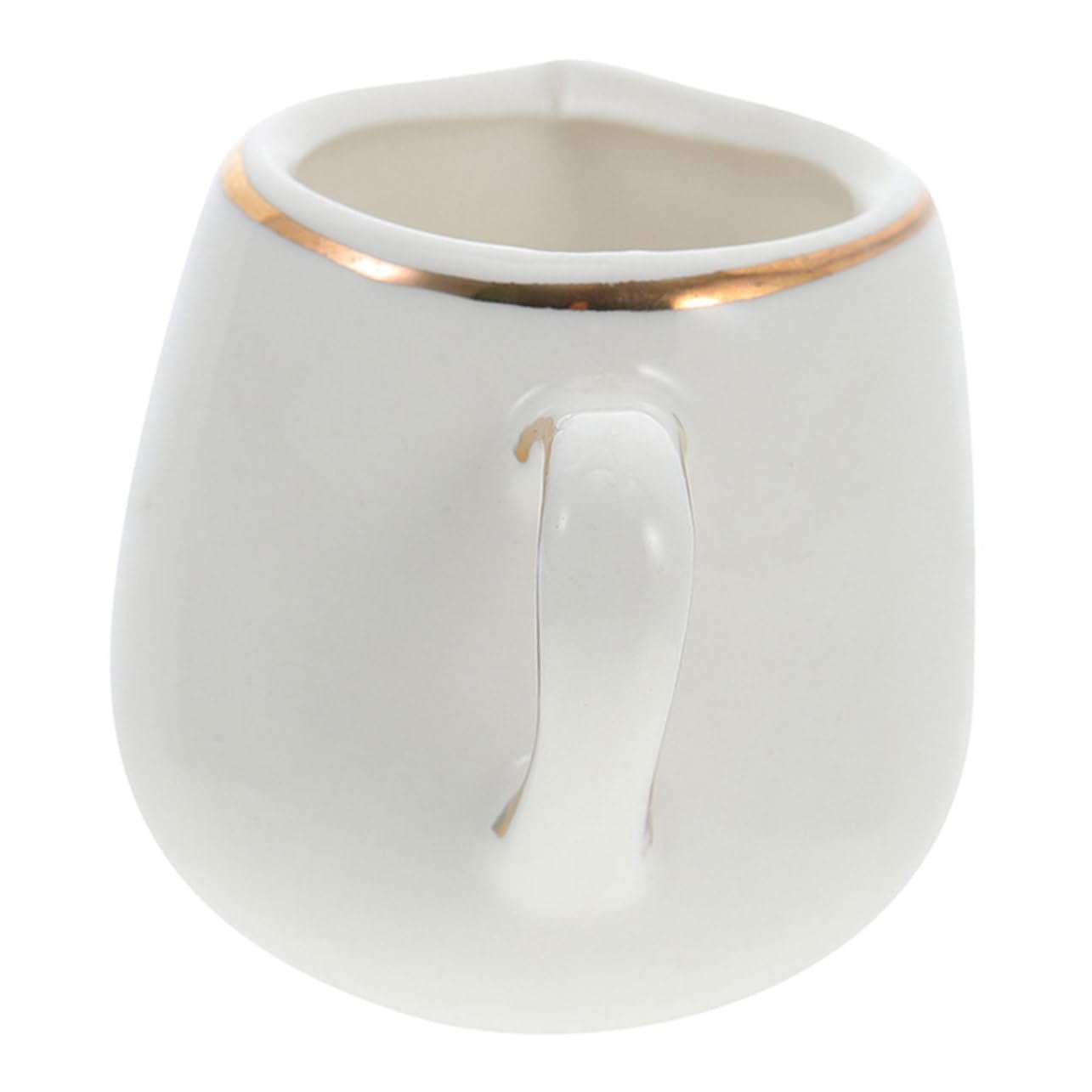 OKUMEYR Ceramic Milk Creamer Pitcher Gold Rim Large Handle Spoon for Salad Dressings Hot Maple Syrup Restaurant Use