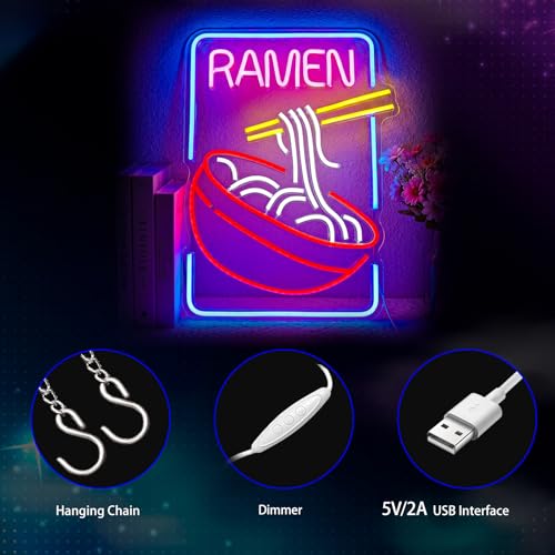 Image of Neon Sign, Ramen Neon Signs for Wall Decor Neon LED Signs Room Neon Light Up Signs Home Decor for Business Restaurant Bedroom Club Party Bars Shop Decoration USB Operated