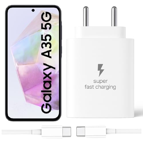 Image of 25W Type-C Charger with Cable Compatible with Samsung-Galaxy A35 5g | Super Fast Charger Adapter for S23 /S24 /S25 /S21Fe /A14 /M17 /M06 /M07 /M05 /F05 /F15 /F06 /M36 /A55 / F17 /A16 /M16 /A56 /A36 /A35 /A34 /A26, White