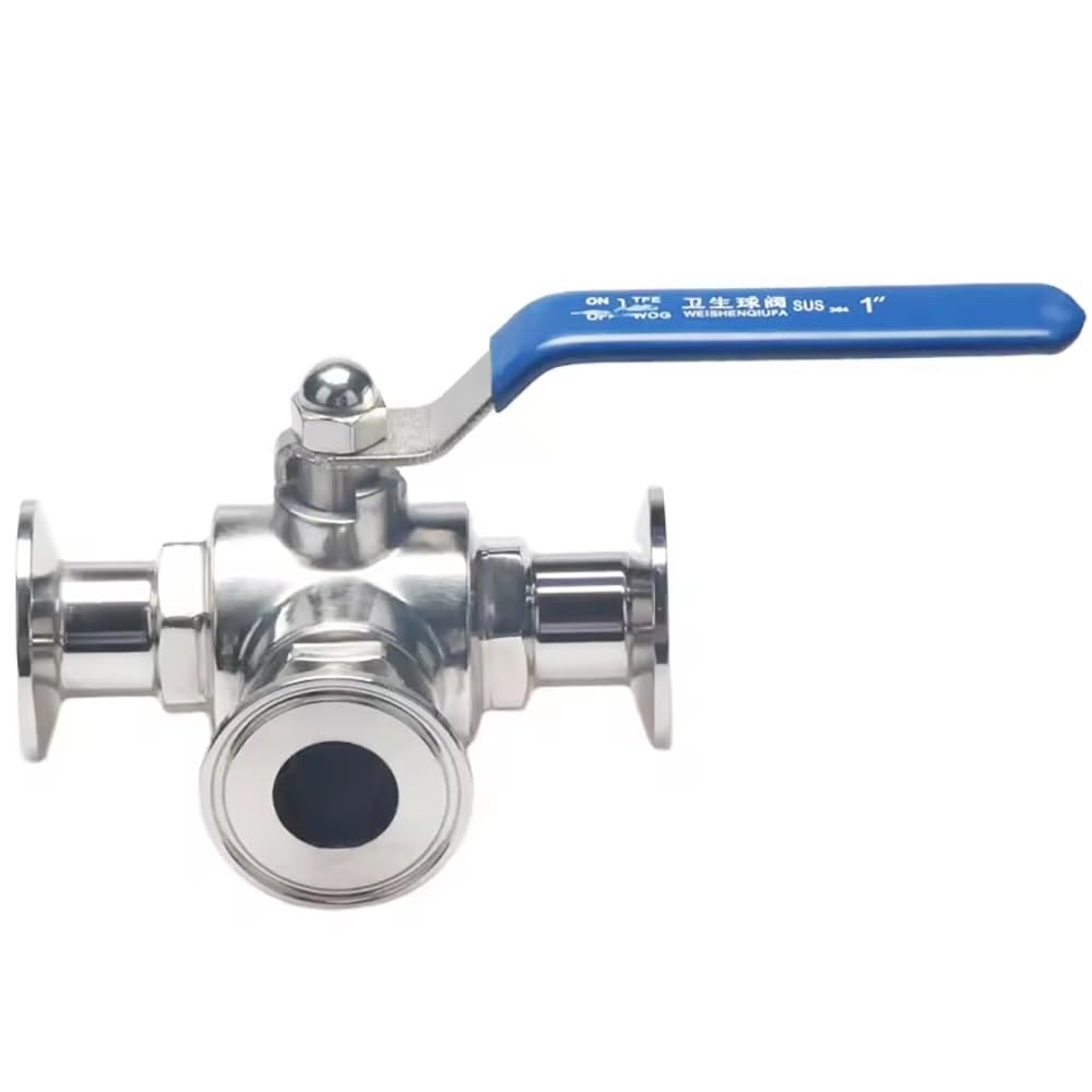 Yjxyjq T-Port Ss304 Stainless Steel Sanitary 3 Way Ball Valve, 19-51Mm T/L Port Ferrule, Tri Clamp 1.5"/2" For Pharmaceutical, Food, Homebrew 1Pc(,51Mm Ferrule 64)