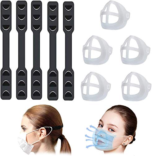 Mask Bracket - 3d mask bracket - face mask inner support frame - Breathing smoothly and Cool When Wearing a mask Adjustable Ear Strap Accessories Mask Extender Strap + Mask Brackets,5+5PCS