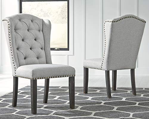 Signature Design By Ashley Jeanette Casual Tufted Back Dining Bench Or Sette With Nailhead Trim, Gray & Jeanette Traditional Tufted Upholstered Wingback Dining Chair, Set Of 2, Light Gray #TOP5