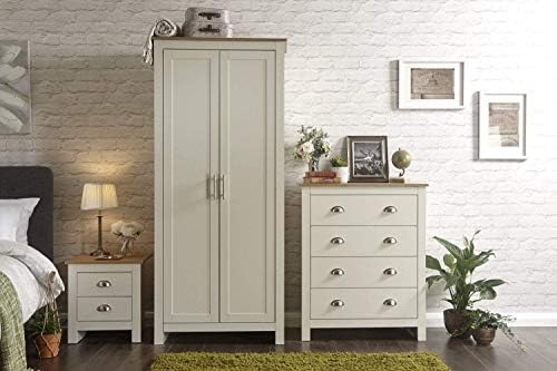 Home Source - Country Cottage Pine MDF Bedroom Set - Wardrobe Chest of Drawers Bedside - Cream