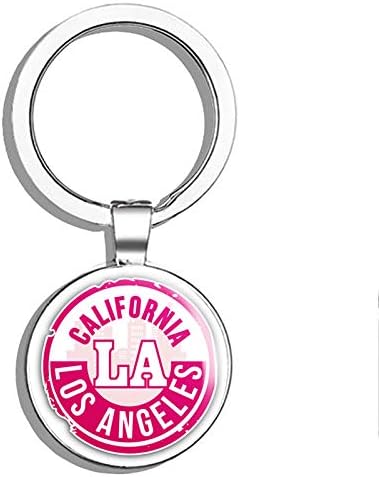 Los Angeles City USA Grunge - Sello de goma de doble cara de acero inoxidable para llavero de cochebuscador de llaves