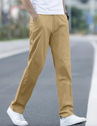 IDEALSANXUN Cotton Pants for Men Summer Casual Straight Leg Relaxed Fit Slacks Work Trousers Dress Pants3