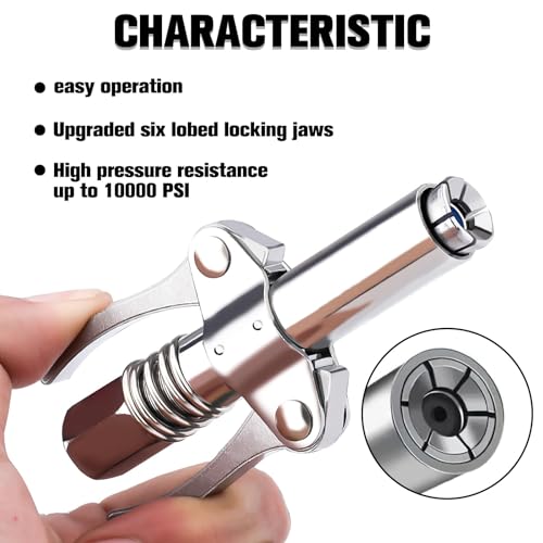 Ownkim High Pressure Grease Gun Coupler with Quick Release Lock-On, Grease Fitting Coupler, 11.8" Hose, 1/8" NPT Fitting - Image 3