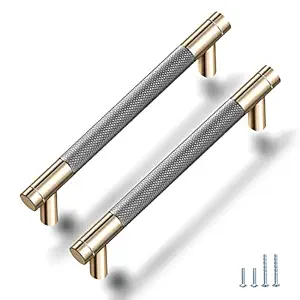 Gutuwellea 2 Pack 7 1/2 Inch 192 mm Gold and Grey Cabinet Handles Cabinet Pulls Aluminum Handles Knurled Drawer Pulls Oxidation Finish with Diamond Pattern 8.6