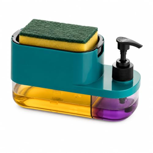 Image of Plastic 3 in 1 Soap Pump Dispenser Dish Soap Liquid Dispenser Sponge Holder Dish Soap Pump Dispenser for Kitchen Sink Countertop Kitchen Bathroom (Multi-Color) (Multicolour)