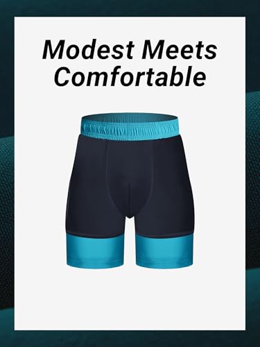 Arcweg Mens Swim Trunks with Compression Liner 2 in 1 Quick Dry Small Swim Shorts Bathing Suits Beach Shorts wih Ziper Pockets Peacock Blue — view 4
