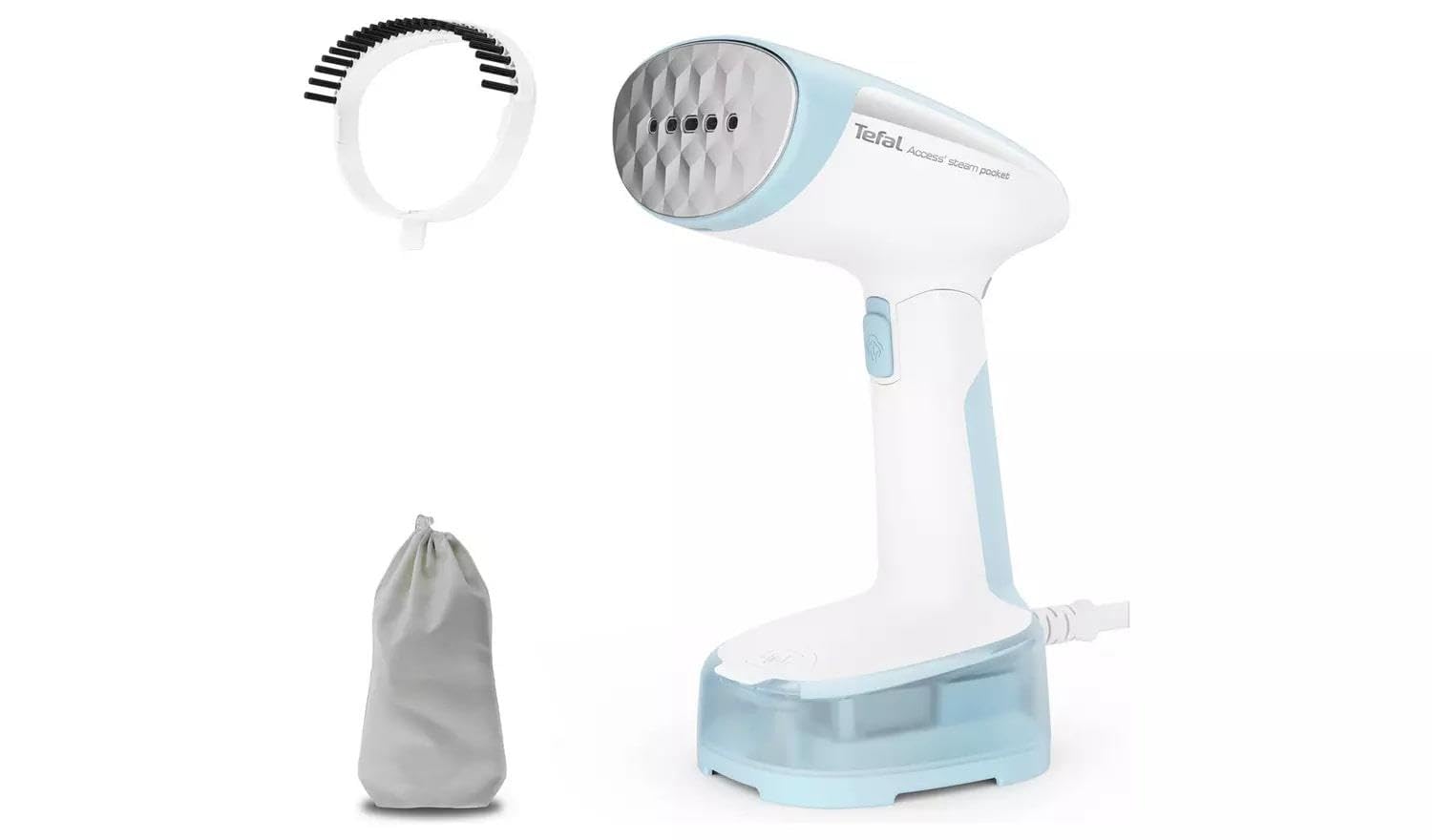 Tefal Access' Steam Pocket DT3041G0 Handheld Compact Garment Steamer, 1300W / White & Sky Blue