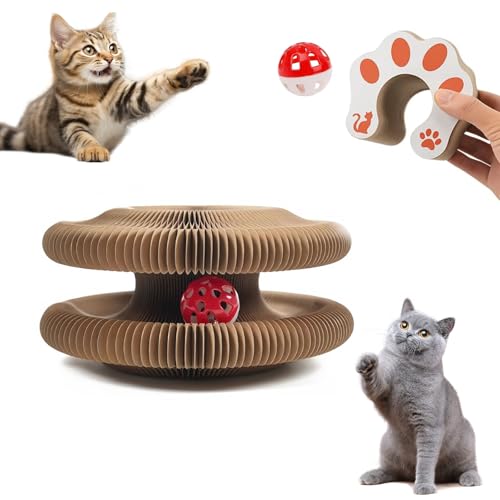 Noaxylic Tiragraffi per Gatti Interattiva con Palla Giocattolo, Cartone Ondulato, Giocattolo Interattivo, Tiragraffi, Tiragraffi a Cestello, Area di Riposo, Pieghevole, Trasformabile, Resistente