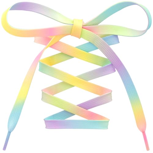 MKEHSH Colorful Pattern Shoe Laces: 47 Inch Candy Rainbow Flat Print Shoelaces for Sneakers 2 Pairs