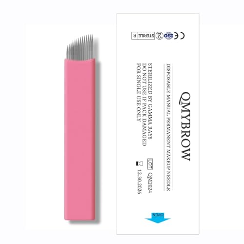 Brow Microblading Blades Fine Microblades 20Pack (Pink, 14 Pin-0.15mm)