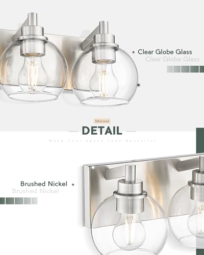 Image of Bathroom Light Fixtures, 3-Light Brushed Nickel Vanity Light, Modern Wall Sconces with Globe Clear Glass Shade, Vanity Lighting Fixtures Over Mirror, VL195-BN-CL-3