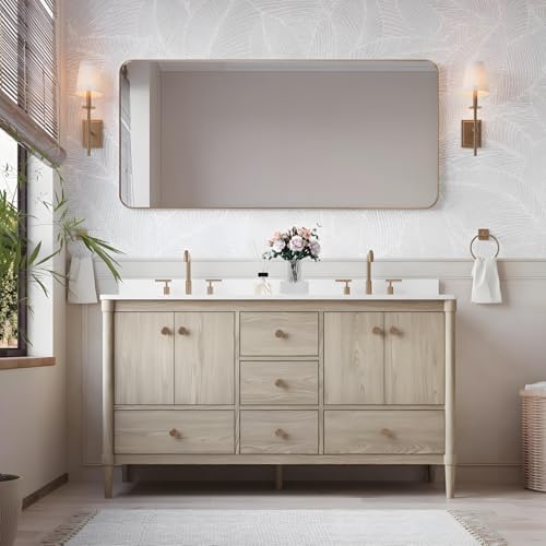 kmnub 84IN Bathroom Vanity with Double Sink - Rustic Freestanding
