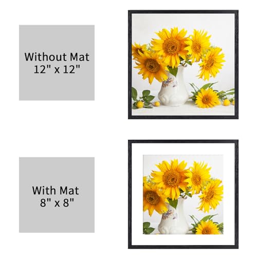puthiac 12x12 Black Oak Wood Picture Frame - Minimalist 12x12 Poster Frame, 12"x12" Frame Wood, Natural Solid Wooden Picture Frames for Wall Art Photo and Prints (1 Pack, Black)