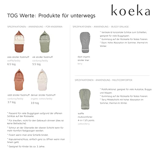 Koeka Kinderwagen Fußsack - Buggy Schlafsack - Mit Teddy Gefüttert - Mit Kapuze - Oslo - Waffelstoff Aus Baumwolle - Atmungsaktiv - Abwaschbar - Grau/Kiesel - Einheitsgröße