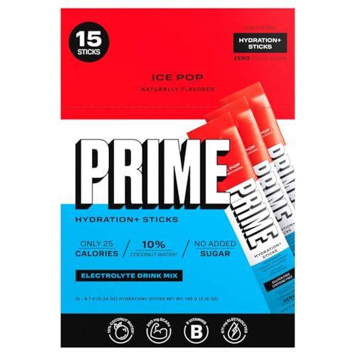 Prime, Hydration+ Sticks, Ice Pop, 15 Count