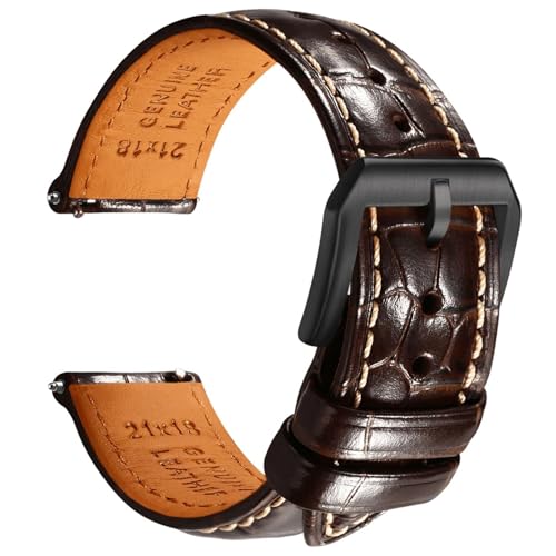 Bracelet de montre en cuir 22mm marron à dégagement rapide