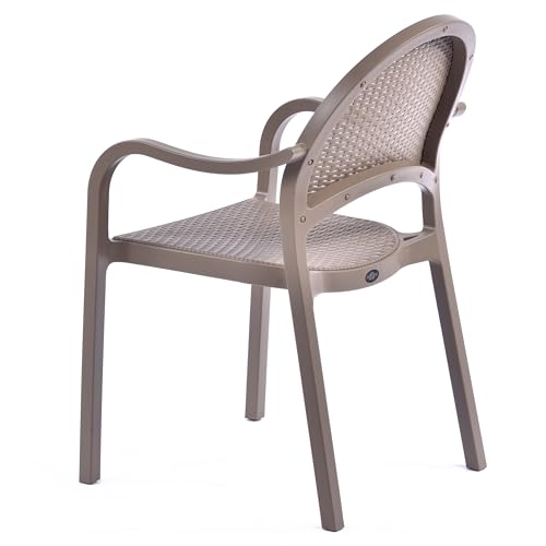 BrackenStyle Polypropylene Rattan Effect Arm Chair - Lightweight, Durable Outdoor Patio Seat (Taupe) - Image 3