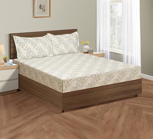 Image of Swayam Pure Cotton Double Bedsheet with 2 Pillow Covers | 160 TC Soft Breathable Bed Sheet | Floral Printed | Size 90 x 100 inch | Comfortable & Durable for Bedroom - Beige