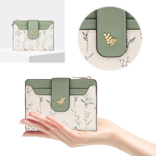 PU Leather Wallet Holder Floral Bifold Clutch for (Green)2