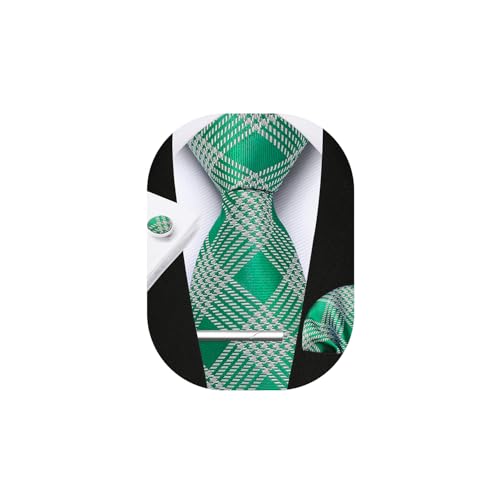 Image of HISDERN Plaid Ties for Men Classic Checkered Tie and Pocket Square Cufflinks Tie Clip Set Woven Men's Necktie Business