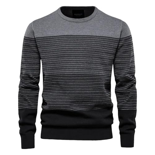 Men's Spliced Cotton Pullover Sweater O-Neck Knit Jumper Warm Casual Style Long Sleeve Winter Top Soft Touch