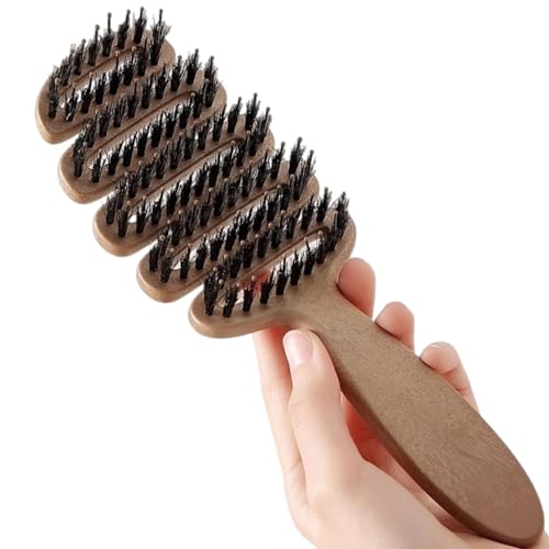 KINTEGOOD Boar Bristle Hair Brush Volumizing Root Lift Comb for Men and Women Curved Design with Non-Slip Long Handle