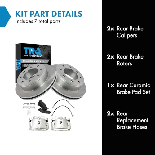 Image of TRQ Rear Brake Pad and Rotor Kit Ceramic Compatible with 2002 Chevrolet Silverado 1500 HD 1999-2001 Silverado 2500 2001 2500 HD GMC Sierra 1500 Sierra