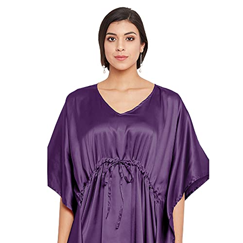 Oussum Women’s Plus Size Kaftan Dress – Solid Satin Maxi Nightgown with Kimono Sleeves, Comfortable Lounge Wear & Nightwear4