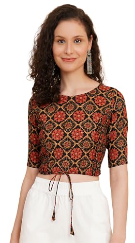 Image of Yash Gallery Women's Cotton Zig-Zag Printed Regular Regular Fit Short Sleeve Blouse