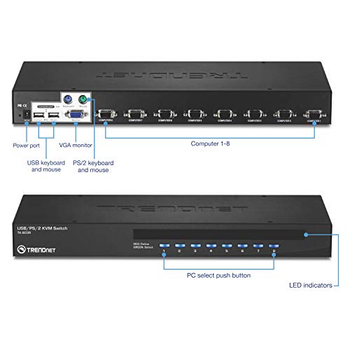 Image of TRENDnet 8-Port USB /PS2 Rack Mount KVM Switch, TK-803R, VGA & USB Connection, Supports USB & PS /2 Connections, Device Monitoring, Auto Scan, Audible Feedback, Control up to 8 Computers /Servers