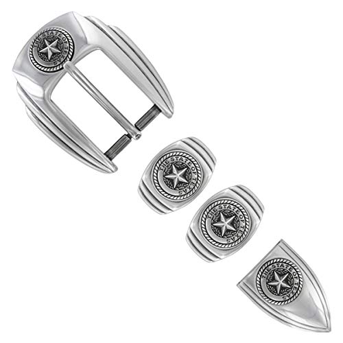 texas ranger belt buckle - Texas Seal Silver Western Buckle Double Loop Tip Belt Set 4-Piece With Screw (Antique Silver)