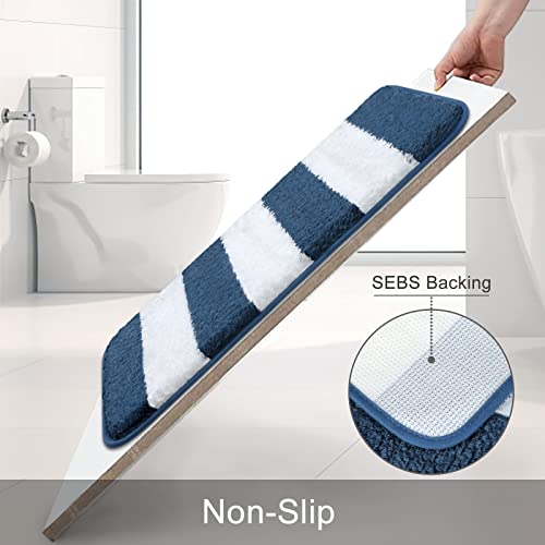 Teewas 3 Pieces Bathroom Rug, Ultra Soft Non-Slip Bath Mats Sets, Microfiber Absorbent Bath Carpet With U-Shaped Toilet Rug (Blue, 17"X24"+20"X32"+U Shape 24"X20") #TOP2
