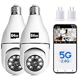 Light Bulb Security Camera, 1080P 2.4G&5G WiFi Security Camera, 355° Motion Detection Night Vision Light Socket Security Camera